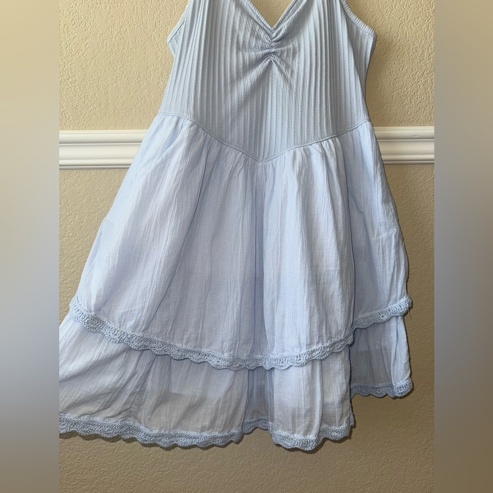 Aerie V Waist Cotton Mini Dress Light Blue Large - Picture 11 of 11